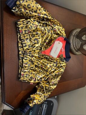 Billieblush Metallic Gold Leopard Print Bomber with Coral Lining/ NEW WT